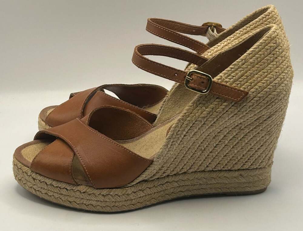 Casteller España Brown Leather Espadrille Wedge Sandals Size 7.5 - Picture 4 of 7